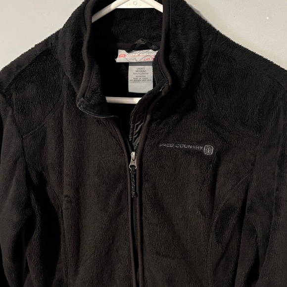 Free Country Black Fuzzy Warm Fleece Jacket Outdoor Hiking Active - Picture 2 of 8